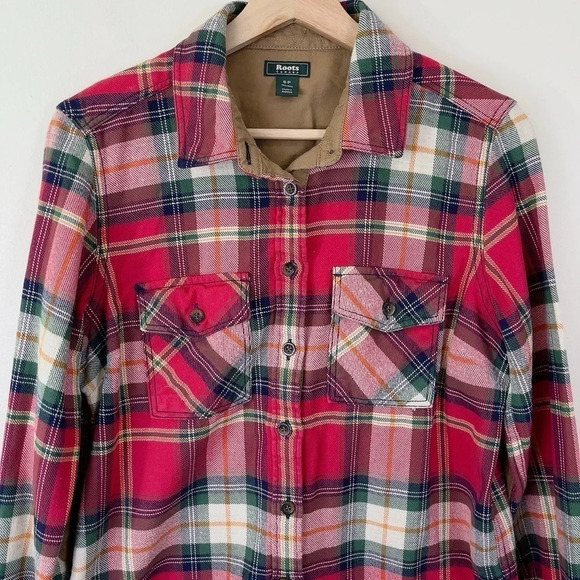 Roots Flannel Button Elbow Patch Cotton Shirt - Picture 2 of 14